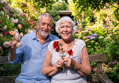 Man Vrouw Bloemen Op Bank